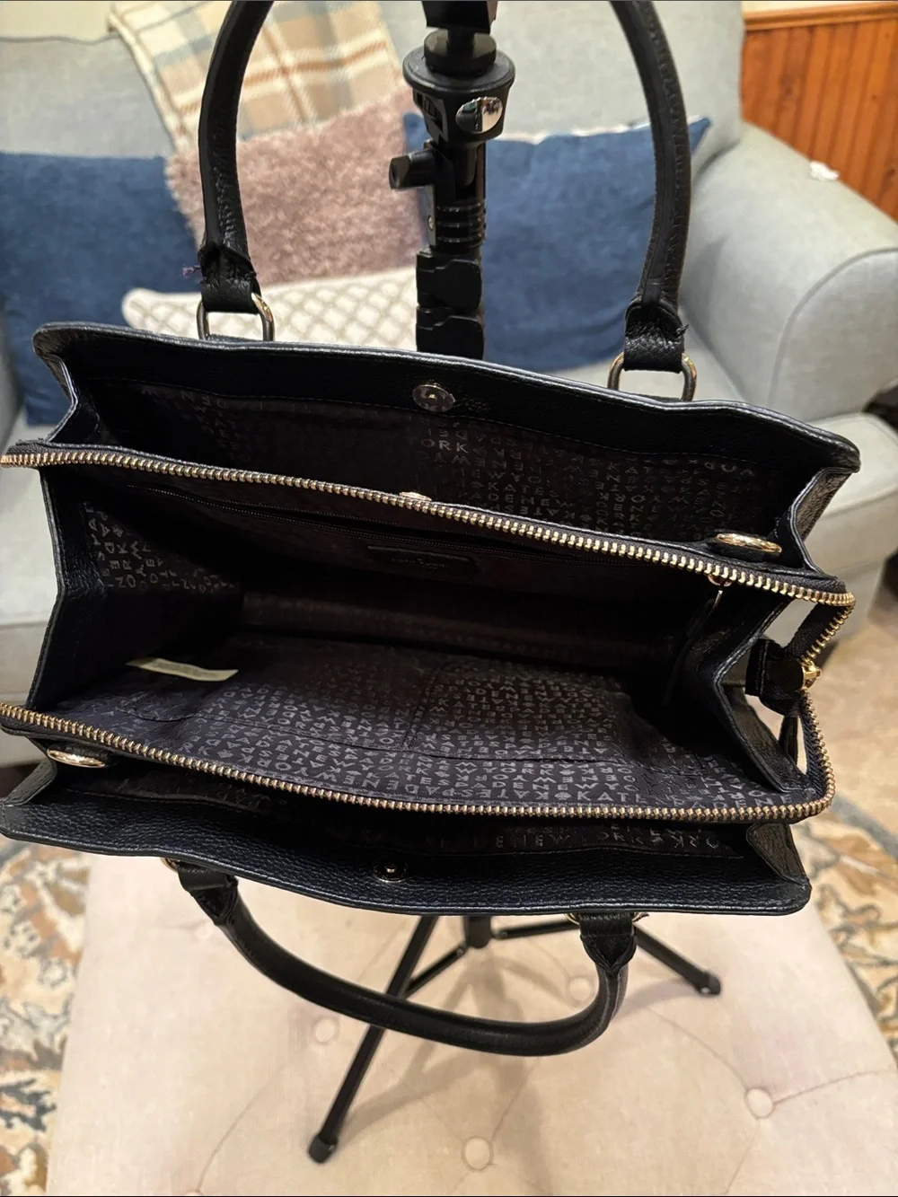 kate spade Black Pebbled Leather Satchel with Gold Hardware